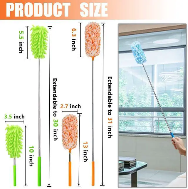 Alt view image 2 of 7 - 4 pcs Extendable and Washable Microfibre Feather Duster,13" to 30" Reachable, Microfibre Cleaning Tool, Small Dusters for Cleaning Office, Car, Computer, Furniture, Sofa