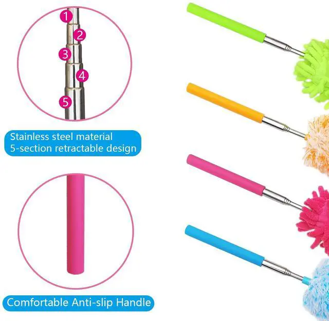 Alt view image 3 of 7 - 4 pcs Extendable and Washable Microfibre Feather Duster,13" to 30" Reachable, Microfibre Cleaning Tool, Small Dusters for Cleaning Office, Car, Computer, Furniture, Sofa