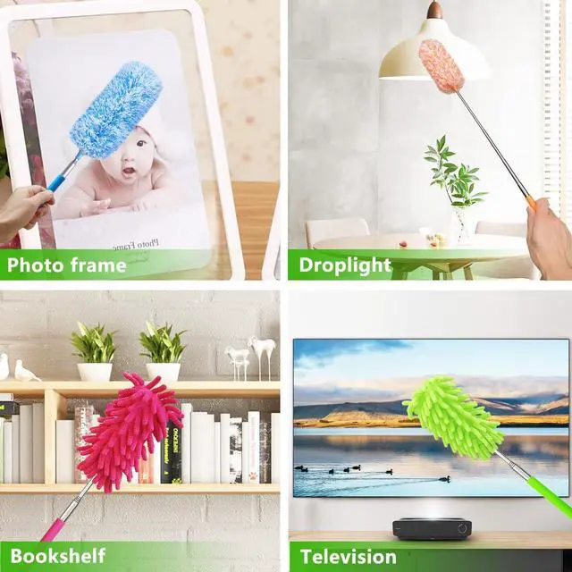 Alt view image 4 of 7 - 4 pcs Extendable and Washable Microfibre Feather Duster,13" to 30" Reachable, Microfibre Cleaning Tool, Small Dusters for Cleaning Office, Car, Computer, Furniture, Sofa