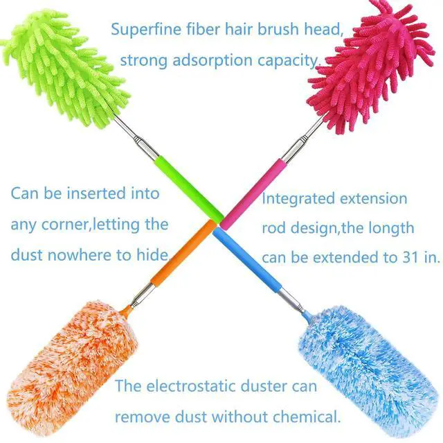 Alt view image 7 of 7 - 4 pcs Extendable and Washable Microfibre Feather Duster,13" to 30" Reachable, Microfibre Cleaning Tool, Small Dusters for Cleaning Office, Car, Computer, Furniture, Sofa