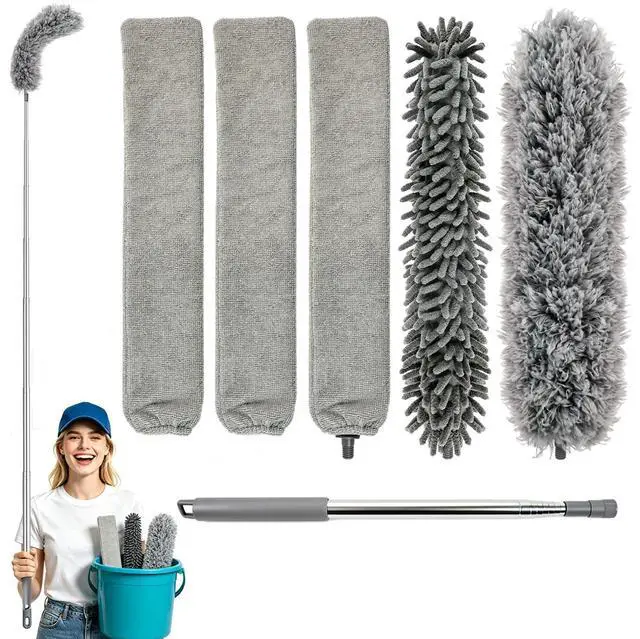 Main image of Microfiber Feather Duster 6-in-1 Kit | Extendable Duster with 100" Pole | Washable Long Handle Duster Set for High Ceilings, Fans, Blinds
