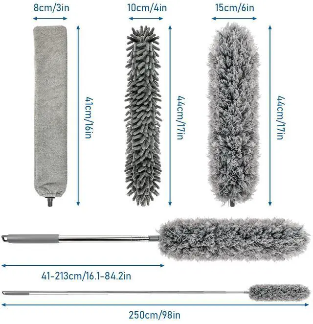 Alt view image 2 of 7 - Microfiber Feather Duster 6-in-1 Kit | Extendable Duster with 100" Pole | Washable Long Handle Duster Set for High Ceilings, Fans, Blinds