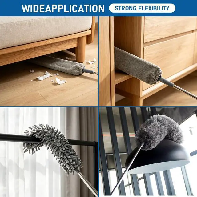 Alt view image 4 of 7 - Microfiber Feather Duster 6-in-1 Kit | Extendable Duster with 100" Pole | Washable Long Handle Duster Set for High Ceilings, Fans, Blinds
