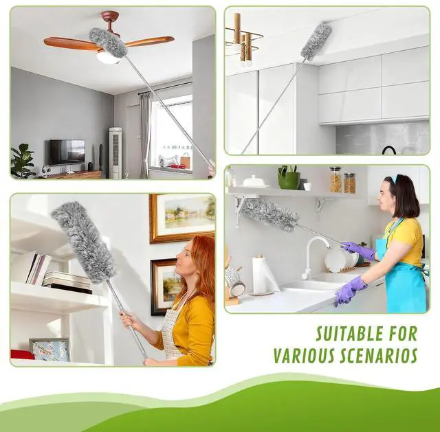 Alt view image 3 of 7 - 100-inch Duster with Extension Pole, 9-in-1 Cobweb Duster Kit Includes Spider Web Brush & Flat Gap Cleaner for High Ceiling, Fan, Under Appliances, Car, Home Deep Cleaning