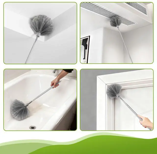 Alt view image 6 of 7 - 100-inch Duster with Extension Pole, 9-in-1 Cobweb Duster Kit Includes Spider Web Brush & Flat Gap Cleaner for High Ceiling, Fan, Under Appliances, Car, Home Deep Cleaning