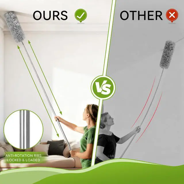 Alt view image 5 of 7 - 100-inch Duster with Extension Pole, 9-in-1 Cobweb Duster Kit Includes Spider Web Brush & Flat Gap Cleaner for High Ceiling, Fan, Under Appliances, Car, Home Deep Cleaning
