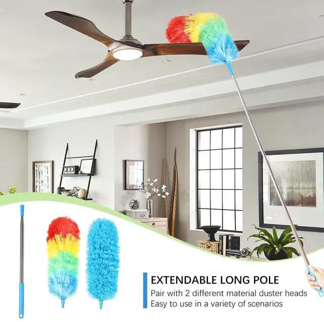 Alt view image 4 of 7 - Rainbow Extendable Static Duster Reusable Microfiber Duster with 100" Telescoping Pole, Beandable and Washable Dusters Head for Cleaning Ceiling, Fan, Furniture