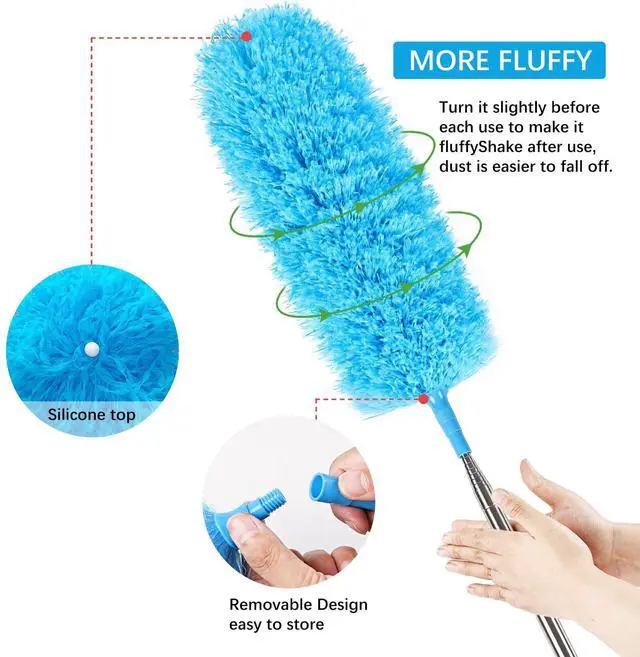 Alt view image 5 of 7 - Rainbow Extendable Static Duster Reusable Microfiber Duster with 100" Telescoping Pole, Beandable and Washable Dusters Head for Cleaning Ceiling, Fan, Furniture