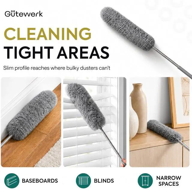 Alt view image 4 of 7 - Extendable Feather Duster, Microfiber Duster, Ceiling Fan Duster, Feather Dusters for Cleaning, Dust Cleaner, Cobweb Duster - Electrostatic Bendable Head - up to 55 Inch