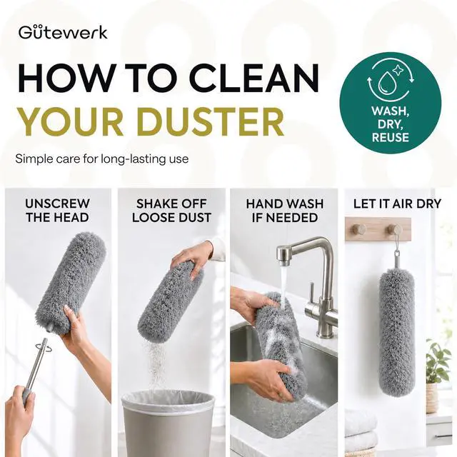 Alt view image 6 of 7 - Extendable Feather Duster, Microfiber Duster, Ceiling Fan Duster, Feather Dusters for Cleaning, Dust Cleaner, Cobweb Duster - Electrostatic Bendable Head - up to 55 Inch