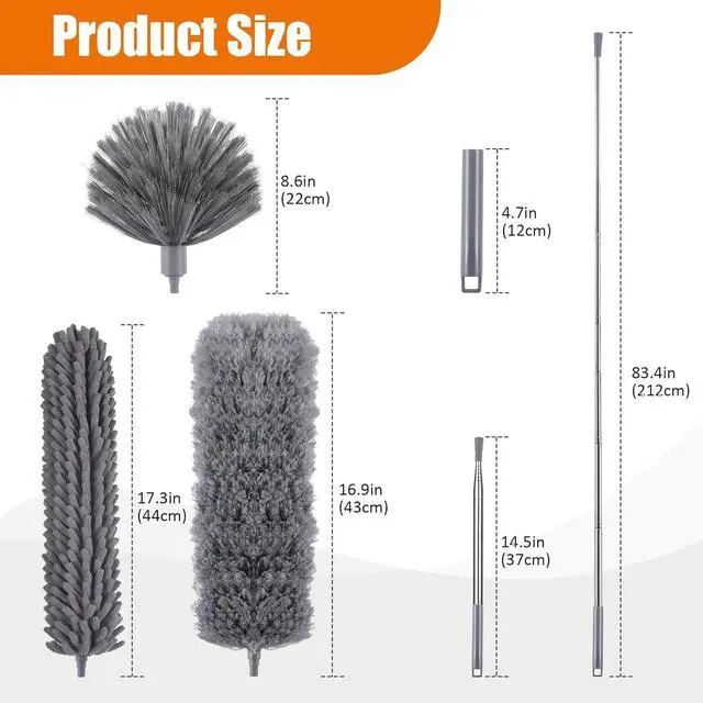 Alt view image 2 of 7 - 4 Pcs Microfiber Cobweb Duster with 100-inch Extendable Pole, Washable and Reusable Feather Cleaning Duster Kit with 3 Duster Heads,Dusters for Cleaning with Telescopic Pole for High Ceiling Fan