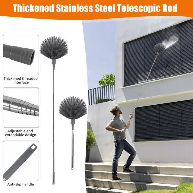 Alt view image 4 of 7 - 4 Pcs Microfiber Cobweb Duster with 100-inch Extendable Pole, Washable and Reusable Feather Cleaning Duster Kit with 3 Duster Heads,Dusters for Cleaning with Telescopic Pole for High Ceiling Fan