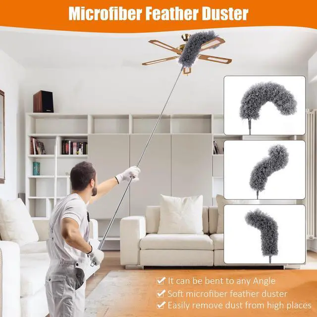 Alt view image 5 of 7 - 4 Pcs Microfiber Cobweb Duster with 100-inch Extendable Pole, Washable and Reusable Feather Cleaning Duster Kit with 3 Duster Heads,Dusters for Cleaning with Telescopic Pole for High Ceiling Fan