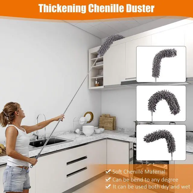 Alt view image 6 of 7 - 4 Pcs Microfiber Cobweb Duster with 100-inch Extendable Pole, Washable and Reusable Feather Cleaning Duster Kit with 3 Duster Heads,Dusters for Cleaning with Telescopic Pole for High Ceiling Fan