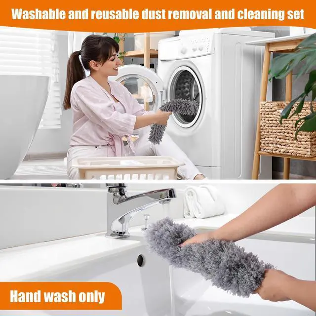 Alt view image 7 of 7 - 4 Pcs Microfiber Cobweb Duster with 100-inch Extendable Pole, Washable and Reusable Feather Cleaning Duster Kit with 3 Duster Heads,Dusters for Cleaning with Telescopic Pole for High Ceiling Fan