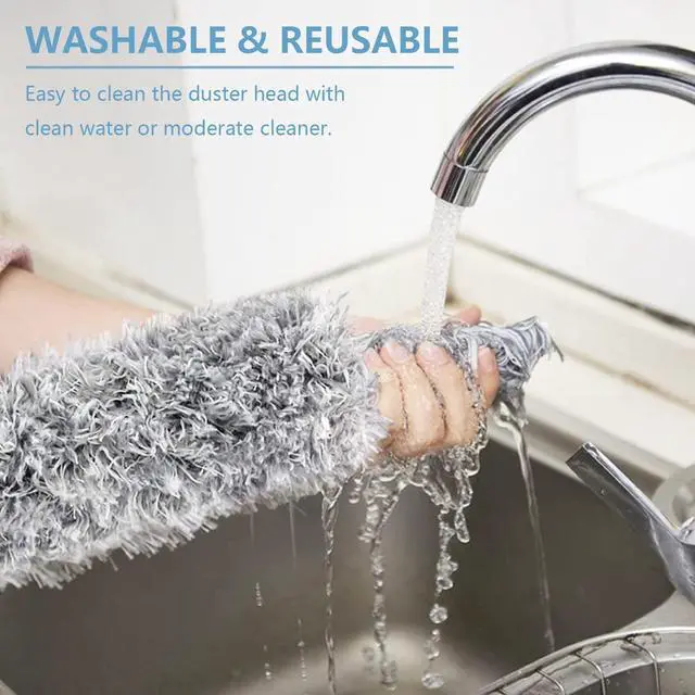 Alt view image 3 of 7 - Microfiber Duster with Extension Pole(Stainless Steel) 30 to 100'', with Bendable Head, Extendable Long Duster for Cleaning Ceiling Fan, High Ceiling, Keyboard, Furniture Cars Gray
