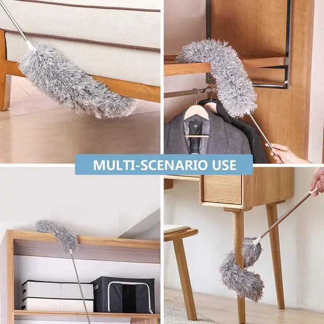 Alt view image 2 of 7 - Microfiber Duster with Extension Pole(Stainless Steel) 30 to 100'', with Bendable Head, Extendable Long Duster for Cleaning Ceiling Fan, High Ceiling, Keyboard, Furniture Cars Gray