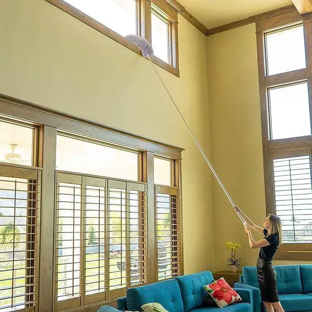 Alt view image 6 of 7 - Microfiber Duster with Extension Pole(Stainless Steel) 30 to 100'', with Bendable Head, Extendable Long Duster for Cleaning Ceiling Fan, High Ceiling, Keyboard, Furniture Cars Gray