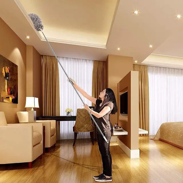 Alt view image 7 of 7 - Microfiber Duster with Extension Pole(Stainless Steel) 30 to 100'', with Bendable Head, Extendable Long Duster for Cleaning Ceiling Fan, High Ceiling, Keyboard, Furniture Cars Gray
