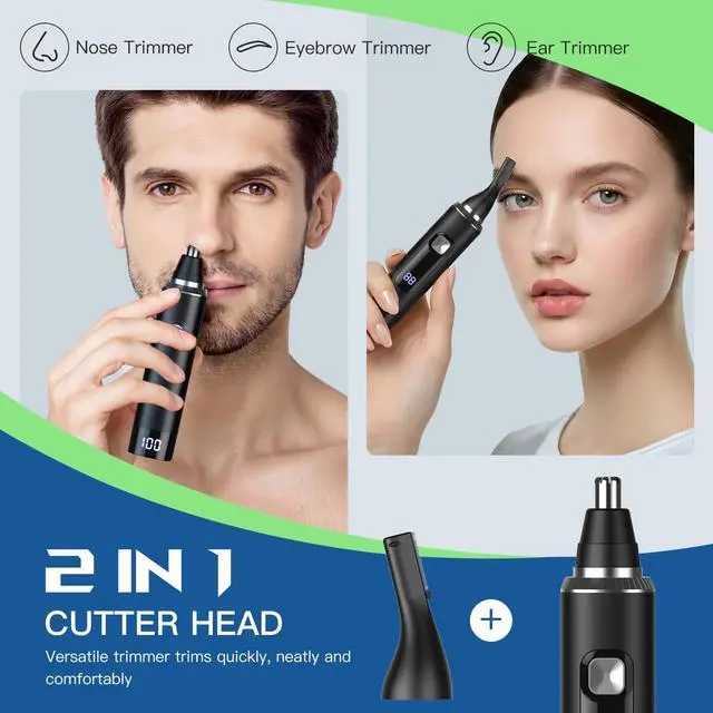 Alt view image 2 of 7 - Nose Hair Trimmer for Men, 2-in-1 Rechargeable Ear and Nose Hair Trimmer with LED Display, IPX7 Waterproof Painless Precision Groomer, Type-C Charging, Professional Dual-Edge BladesBlack