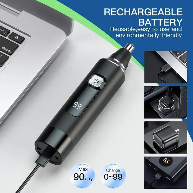 Alt view image 5 of 7 - Nose Hair Trimmer for Men, 2-in-1 Rechargeable Ear and Nose Hair Trimmer with LED Display, IPX7 Waterproof Painless Precision Groomer, Type-C Charging, Professional Dual-Edge BladesBlack
