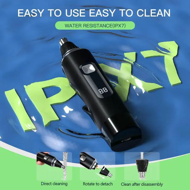Alt view image 6 of 7 - Nose Hair Trimmer for Men, 2-in-1 Rechargeable Ear and Nose Hair Trimmer with LED Display, IPX7 Waterproof Painless Precision Groomer, Type-C Charging, Professional Dual-Edge BladesBlack