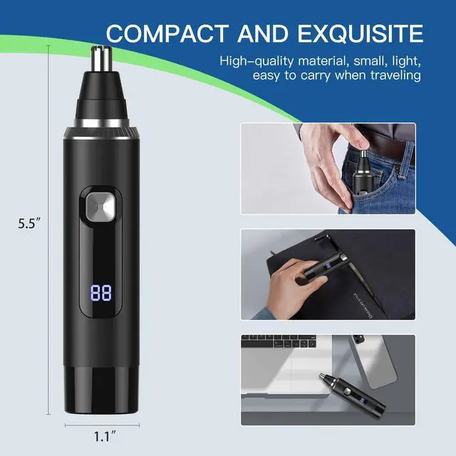 Alt view image 7 of 7 - Nose Hair Trimmer for Men, 2-in-1 Rechargeable Ear and Nose Hair Trimmer with LED Display, IPX7 Waterproof Painless Precision Groomer, Type-C Charging, Professional Dual-Edge BladesBlack