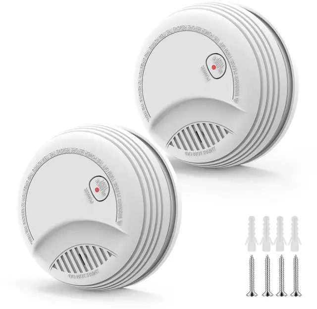 Main image of Photoelectric Smoke Detector with 9V Battery Included Smoke Alarm, 10-Year Sensor, Test/Silence Button, Low Battery Warning, Easy Mount, 2 Pack Fire Alarm for Home Bedroom Living Room