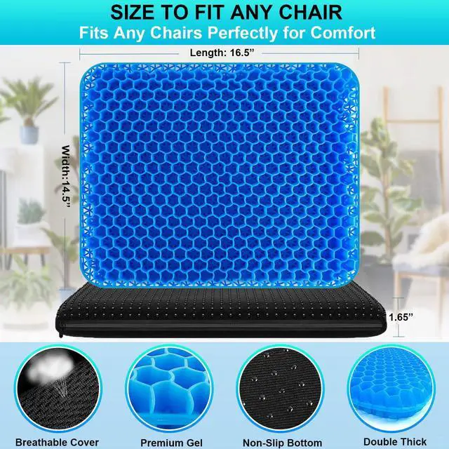 Alt view image 6 of 7 - Gel Seat Cushion for Long Sitting - 1.65inch Double Thick Cooling Egg Cushion for Back, Hip, Sciatica, Coccyx, Tailbone Pain Relief - Office Chair Car Seat Cushion Wheelchair Cushions