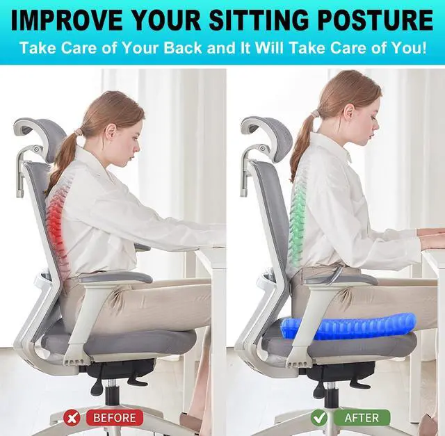 Alt view image 4 of 7 - Gel Seat Cushion for Long Sitting - 1.65inch Double Thick Cooling Egg Cushion for Back, Hip, Sciatica, Coccyx, Tailbone Pain Relief - Office Chair Car Seat Cushion Wheelchair Cushions