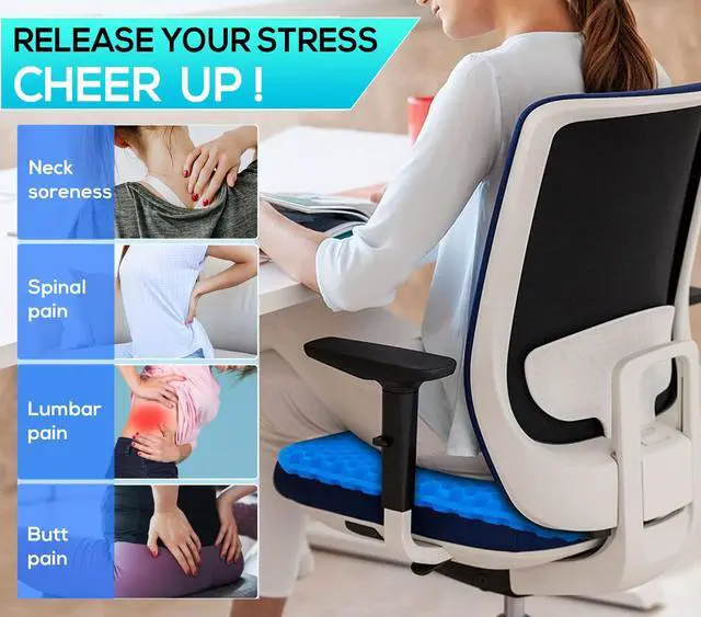 Alt view image 5 of 7 - Gel Seat Cushion for Long Sitting - 1.65inch Double Thick Cooling Egg Cushion for Back, Hip, Sciatica, Coccyx, Tailbone Pain Relief - Office Chair Car Seat Cushion Wheelchair Cushions