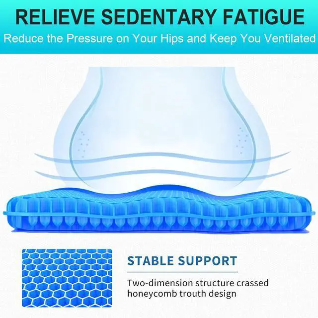 Alt view image 2 of 7 - Gel Seat Cushion for Long Sitting - 1.65inch Double Thick Cooling Egg Cushion for Back, Hip, Sciatica, Coccyx, Tailbone Pain Relief - Office Chair Car Seat Cushion Wheelchair Cushions