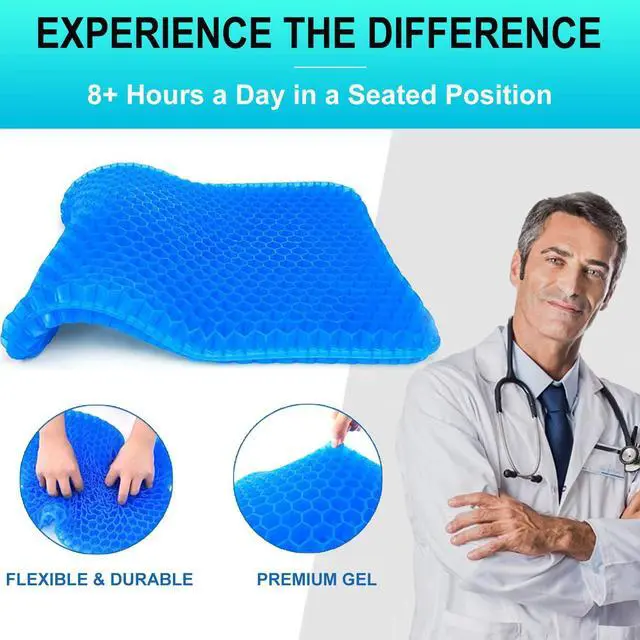Alt view image 3 of 7 - Gel Seat Cushion for Long Sitting - 1.65inch Double Thick Cooling Egg Cushion for Back, Hip, Sciatica, Coccyx, Tailbone Pain Relief - Office Chair Car Seat Cushion Wheelchair Cushions