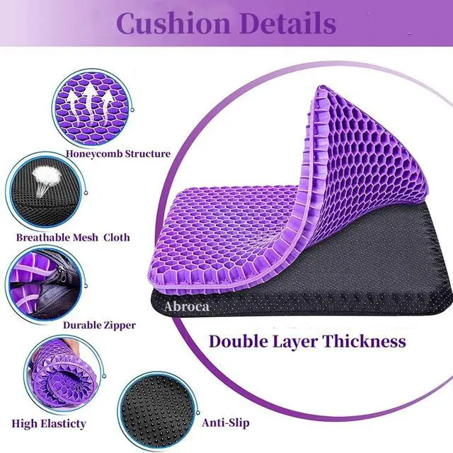 Alt view image 3 of 6 - Gel Seat Cushion for Long Sitting, Double Thick Office Desk Home Wheelchair Seat Cushions for Back Hip Sciatica Tailbone Pain Sore Pressure Relief, Gel Cooling Game Chair Pads for Car Truck Driver