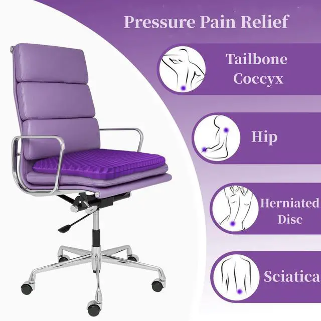 Alt view image 6 of 6 - Gel Seat Cushion for Long Sitting, Double Thick Office Desk Home Wheelchair Seat Cushions for Back Hip Sciatica Tailbone Pain Sore Pressure Relief, Gel Cooling Game Chair Pads for Car Truck Driver