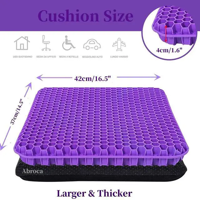 Alt view image 4 of 6 - Gel Seat Cushion for Long Sitting, Double Thick Office Desk Home Wheelchair Seat Cushions for Back Hip Sciatica Tailbone Pain Sore Pressure Relief, Gel Cooling Game Chair Pads for Car Truck Driver