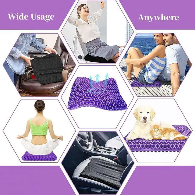 Alt view image 5 of 6 - Gel Seat Cushion for Long Sitting, Double Thick Office Desk Home Wheelchair Seat Cushions for Back Hip Sciatica Tailbone Pain Sore Pressure Relief, Gel Cooling Game Chair Pads for Car Truck Driver