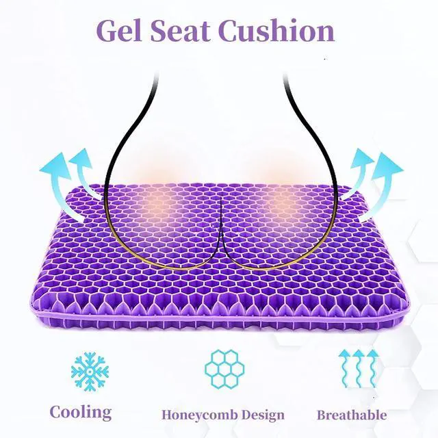 Alt view image 2 of 6 - Gel Seat Cushion for Long Sitting, Double Thick Office Desk Home Wheelchair Seat Cushions for Back Hip Sciatica Tailbone Pain Sore Pressure Relief, Gel Cooling Game Chair Pads for Car Truck Driver