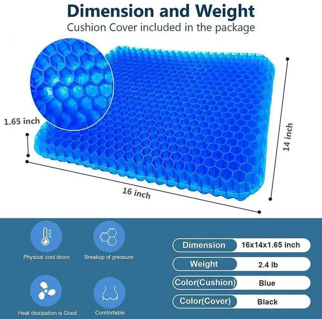 Alt view image 3 of 7 - Egg Gel Seat Cushion, Breathable Gel Cushion Chair Pads with Non-Slip Cover for Home Office Car Wheelchair, Honeycomb Design Egg Seat Cushion As Seen On TV