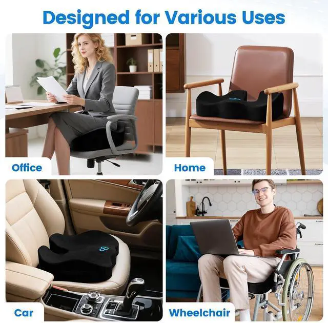 Alt view image 4 of 4 - Seat Cushion, Memory Foam Chair Cushions for Tailbone/Sciatica Easing, Chair Pillow with Handles for Car, Office Chair Cushion with Non-Slip Design, Ideal for Post-Surgery Recovery(Black)