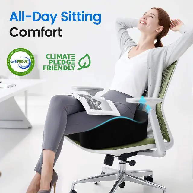 Main image of Seat Cushion, Memory Foam Chair Cushions for Tailbone/Sciatica Easing, Chair Pillow with Handles for Car, Office Chair Cushion with Non-Slip Design, Ideal for Post-Surgery Recovery(Black)