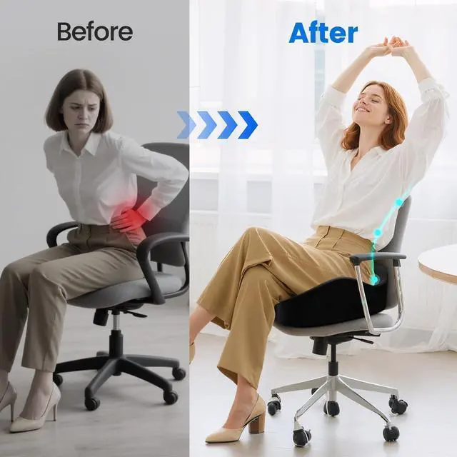 Alt view image 2 of 4 - Seat Cushion, Memory Foam Chair Cushions for Tailbone/Sciatica Easing, Chair Pillow with Handles for Car, Office Chair Cushion with Non-Slip Design, Ideal for Post-Surgery Recovery(Black)