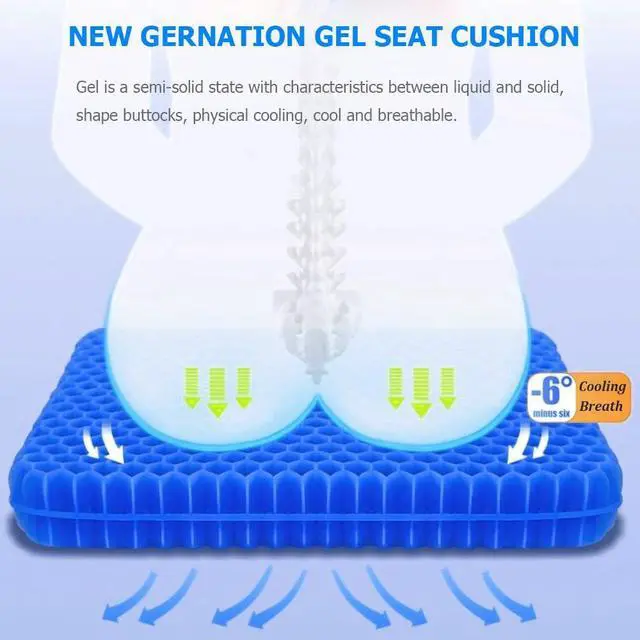 Alt view image 2 of 7 - Gel Seat Cushion, Double Thick Egg Gel Cushion for Pressure Pain Relief, Breathable Wheelchair Cushion Chair Pads for Car Seat Office Chair (16x14x1.65inch)