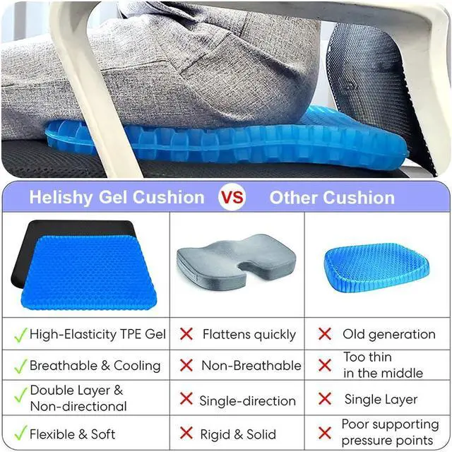 Alt view image 6 of 7 - Gel Seat Cushion, Double Thick Egg Gel Cushion for Pressure Pain Relief, Breathable Wheelchair Cushion Chair Pads for Car Seat Office Chair (16x14x1.65inch)