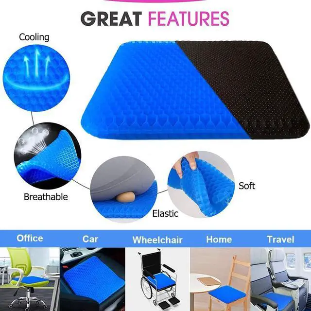 Alt view image 4 of 7 - Gel Seat Cushion, Double Thick Egg Gel Cushion for Pressure Pain Relief, Breathable Wheelchair Cushion Chair Pads for Car Seat Office Chair (16x14x1.65inch)