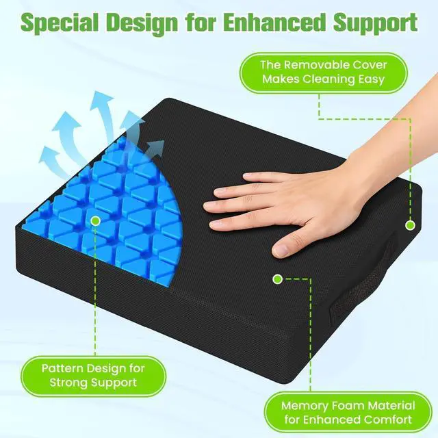 Alt view image 2 of 6 - Seat Cushion for Office Chairs, Memory Foam Chair Cushion with Patterned Core for Even Support, Back, Tailbone & Sciatica Relief, Chair Pillow with Carry Handle for Car, Wheelchair(Black)