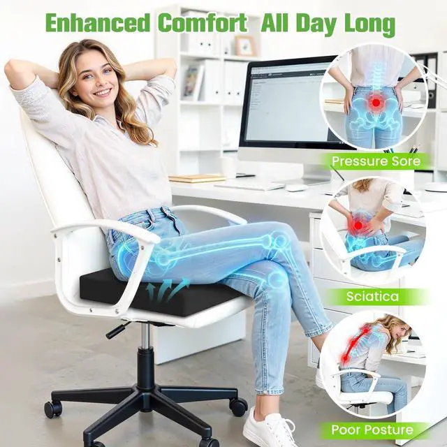 Alt view image 6 of 6 - Seat Cushion for Office Chairs, Memory Foam Chair Cushion with Patterned Core for Even Support, Back, Tailbone & Sciatica Relief, Chair Pillow with Carry Handle for Car, Wheelchair(Black)