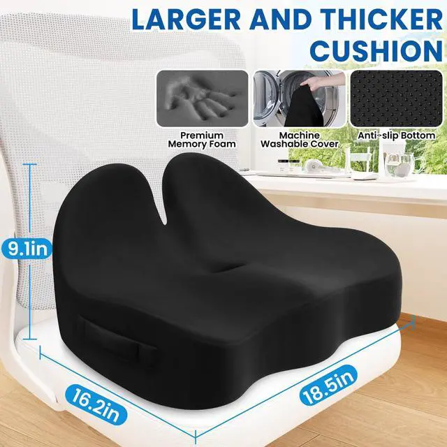 Alt view image 2 of 4 - Seat Cushion, Chair Cushions for Office Chairs/Desk Seats/Wheelchair - Hip&Sciatica&Tailbone Pain Relief Memory Foam Office Chair Cushion for Long Sitting Office Workers, Black