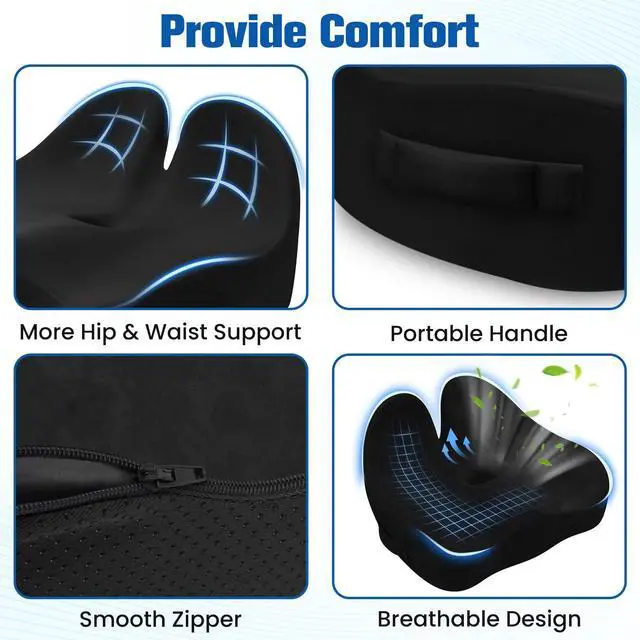 Alt view image 3 of 4 - Seat Cushion, Chair Cushions for Office Chairs/Desk Seats/Wheelchair - Hip&Sciatica&Tailbone Pain Relief Memory Foam Office Chair Cushion for Long Sitting Office Workers, Black