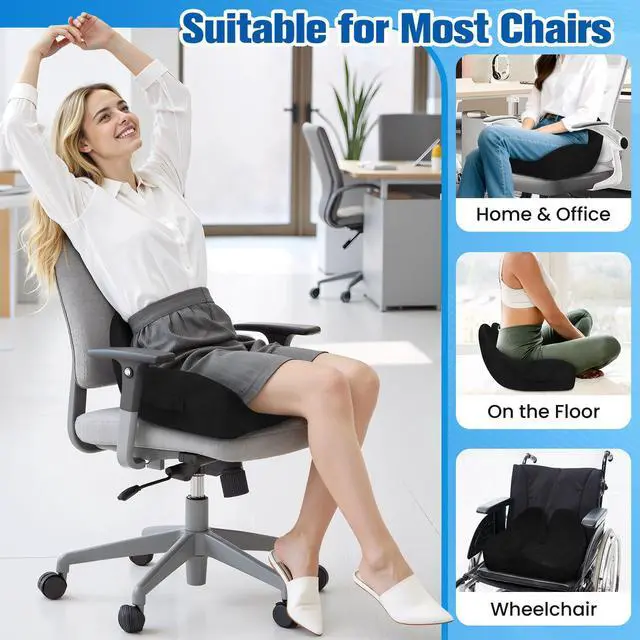 Alt view image 4 of 4 - Seat Cushion, Chair Cushions for Office Chairs/Desk Seats/Wheelchair - Hip&Sciatica&Tailbone Pain Relief Memory Foam Office Chair Cushion for Long Sitting Office Workers, Black